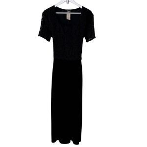 Vintage Helene Blake Dress Size 10 Black Velvet Lace Maxi 90s Gothic Witchy Long